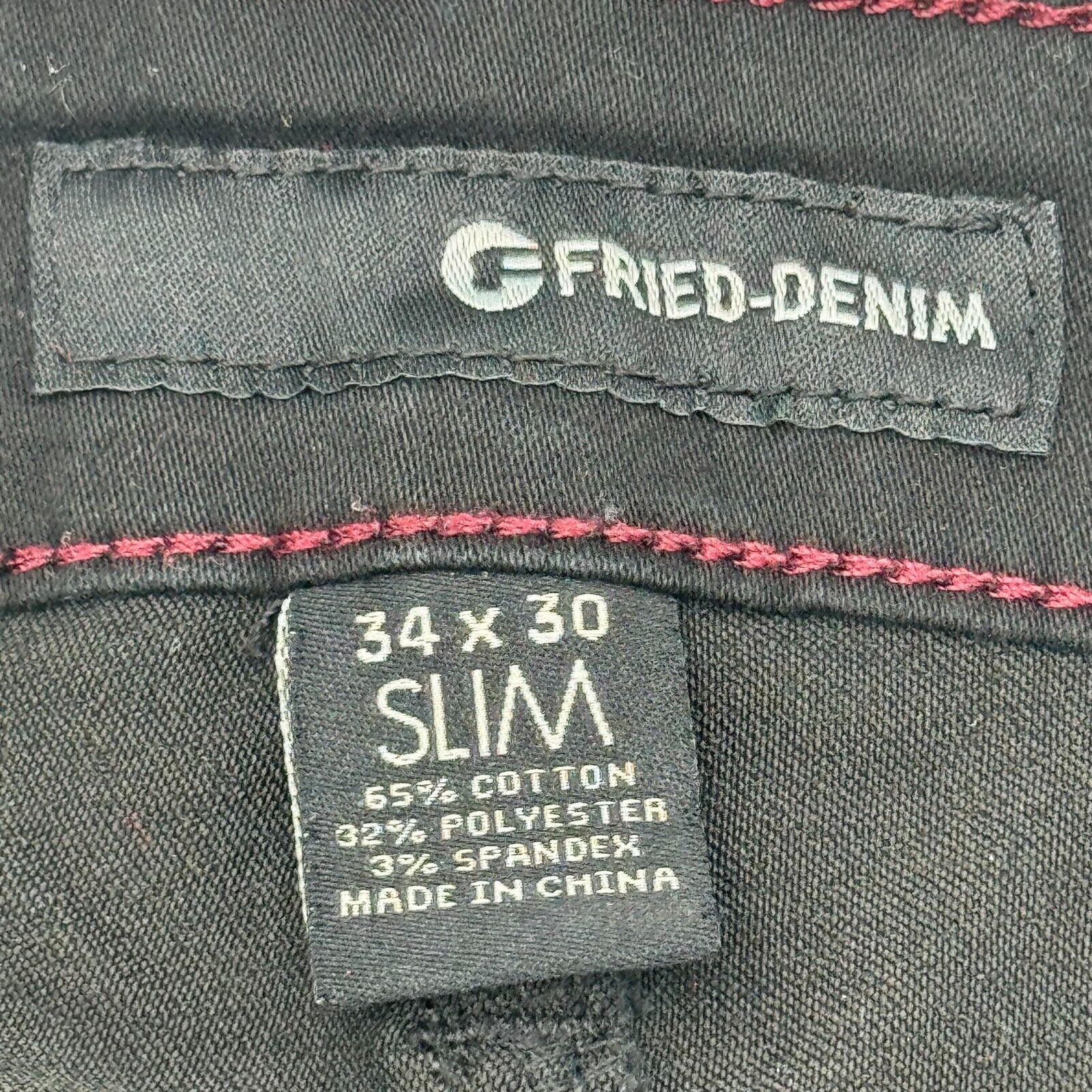 Fried Denim Black Slim Fit Streth Jeans Reinforced Knees Mens Size 34x30