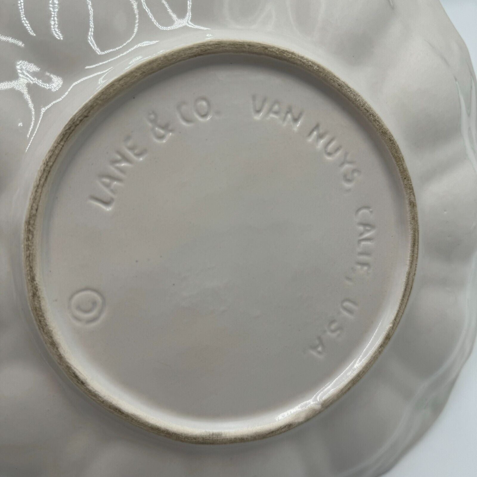 Lane & Co White Floral Ceramic Serving Plate Platter Tray 11.5” Vintage