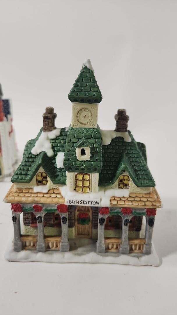 Mervyn's 1997 Village Square Lot of 4 Christmas Village Winter Buildings Display