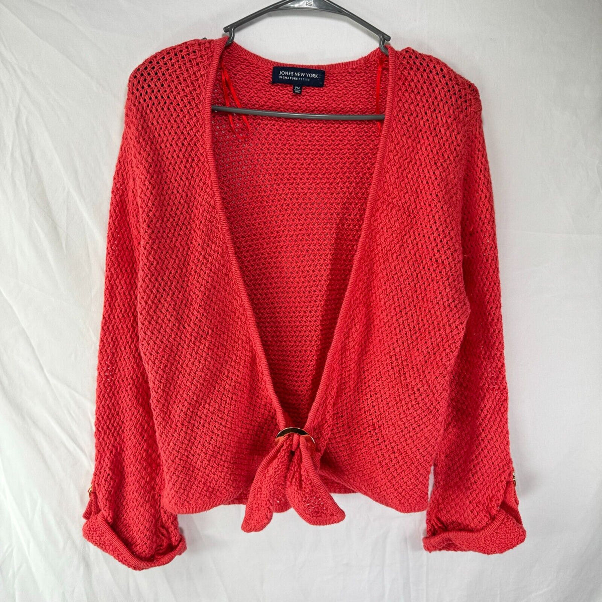 Jones New York Signature Knit Open Front Buckle Red Women’s Size PM Petite M