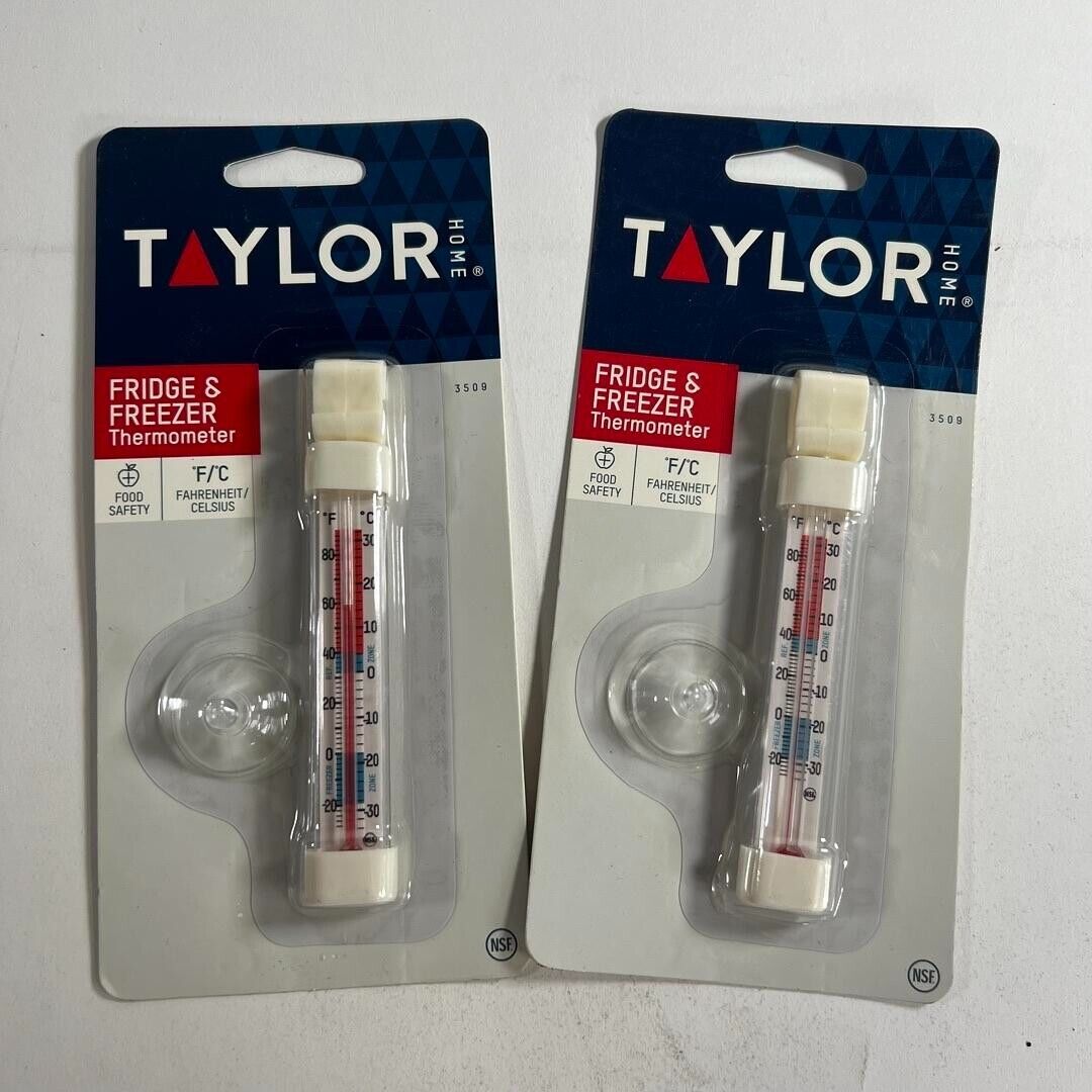 Taylor Fridge & Freezer Food Safety Thermometer 2 pack 3509FS F/C w/ Suction