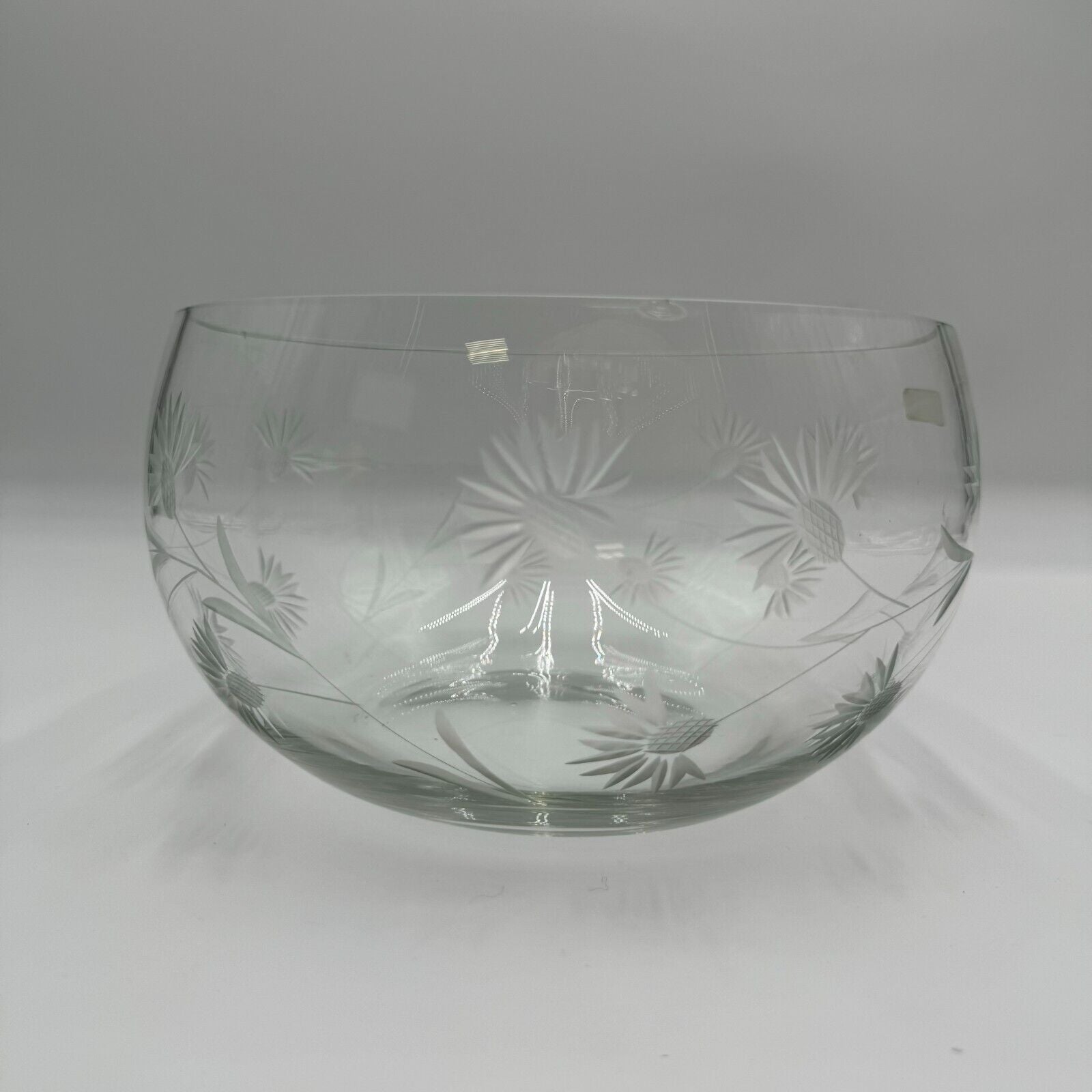 Colony Mid Century Large 8”Crystal Bowl White Frosted Floral Design - Small Chip