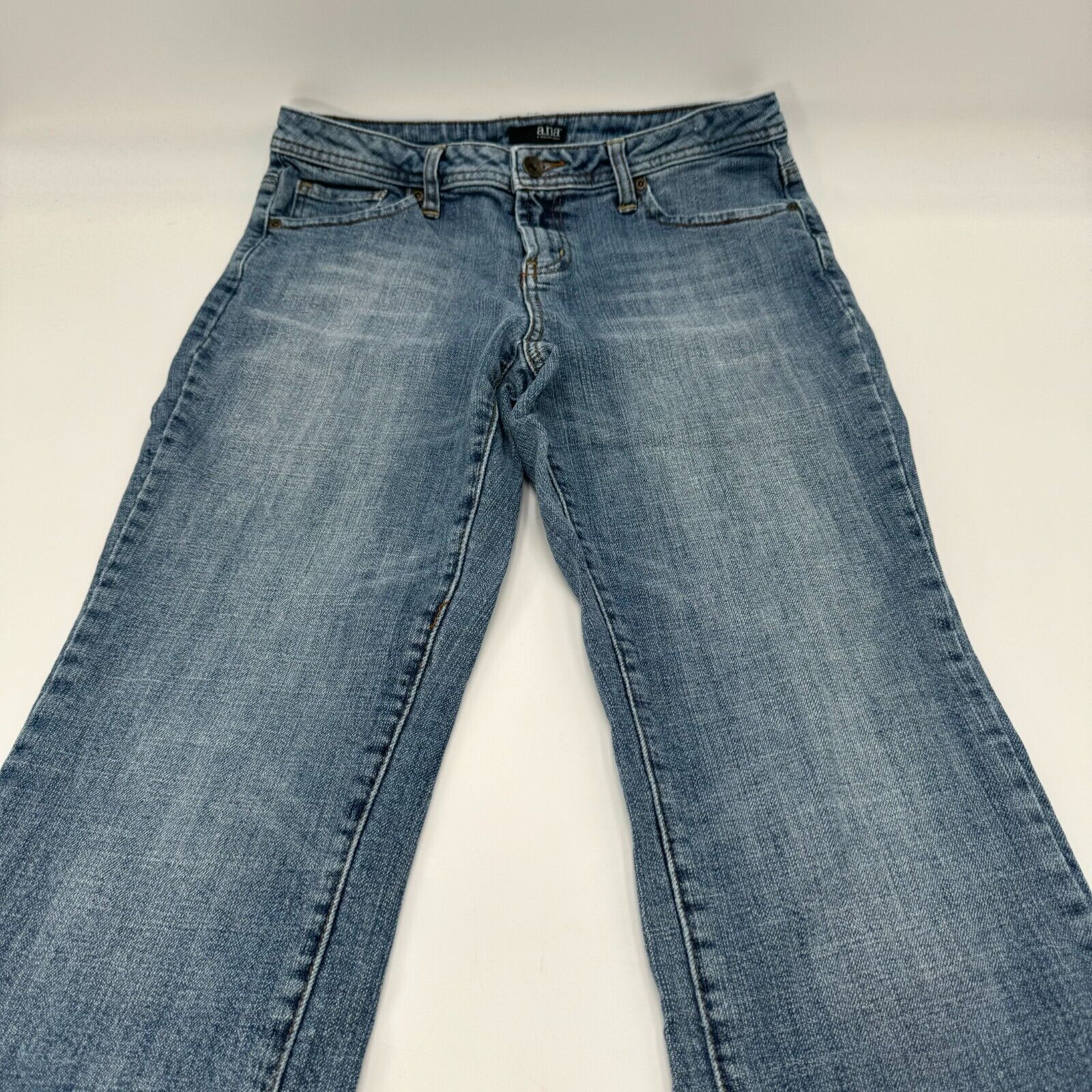 Ana A New Approach Womens Denim Blue Jeans Stretch High Rise Straight Leg Size 8