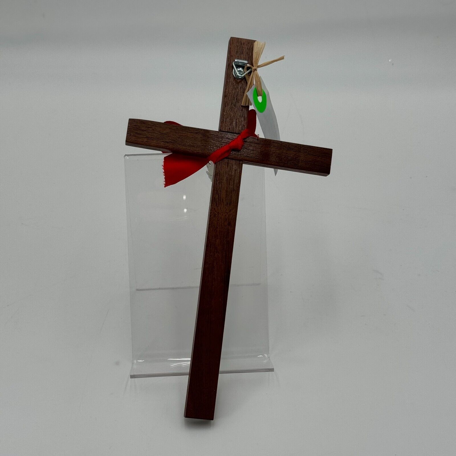 Wood Cross Decorative Christian Wall Art Red Ribbon Silver Dove Peace Jesus 11"