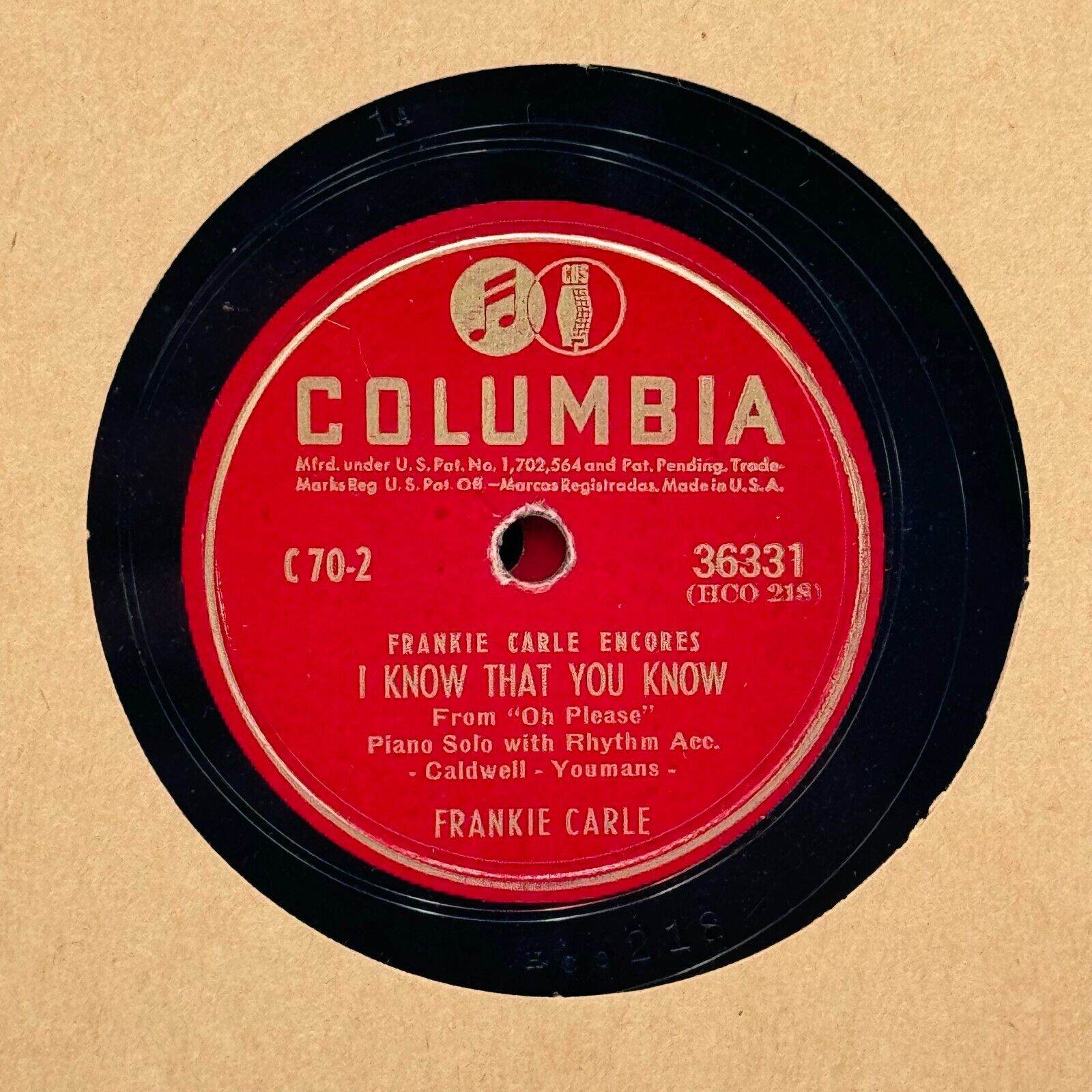 Columbia Presents Frankie Carle Encores Record Set C-70