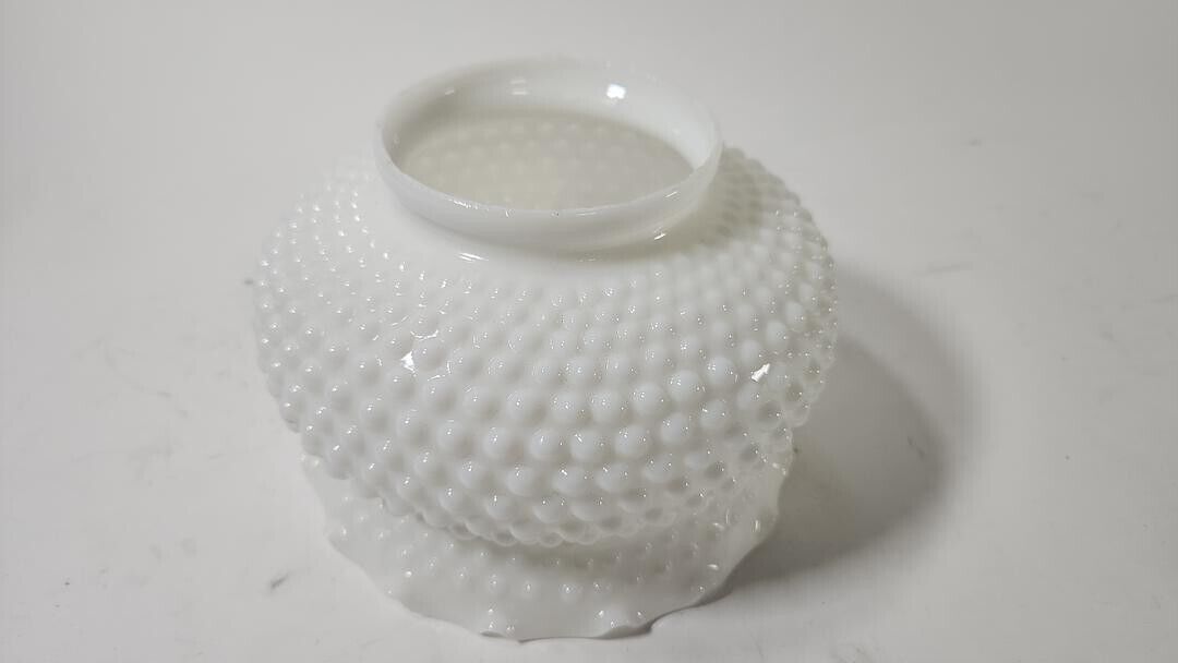 Vintage Hobnail White Glass Hurricane Lampshade With Classic Ruffled Edge