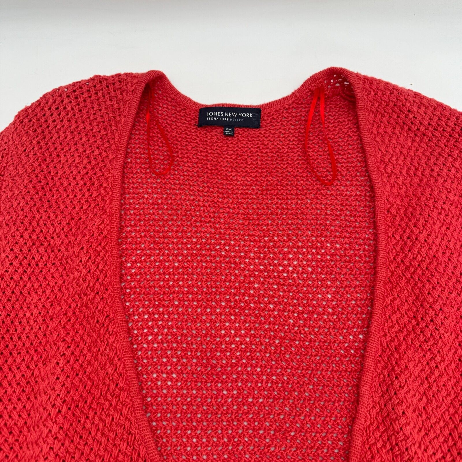 Jones New York Signature Knit Open Front Buckle Red Women’s Size PM Petite M