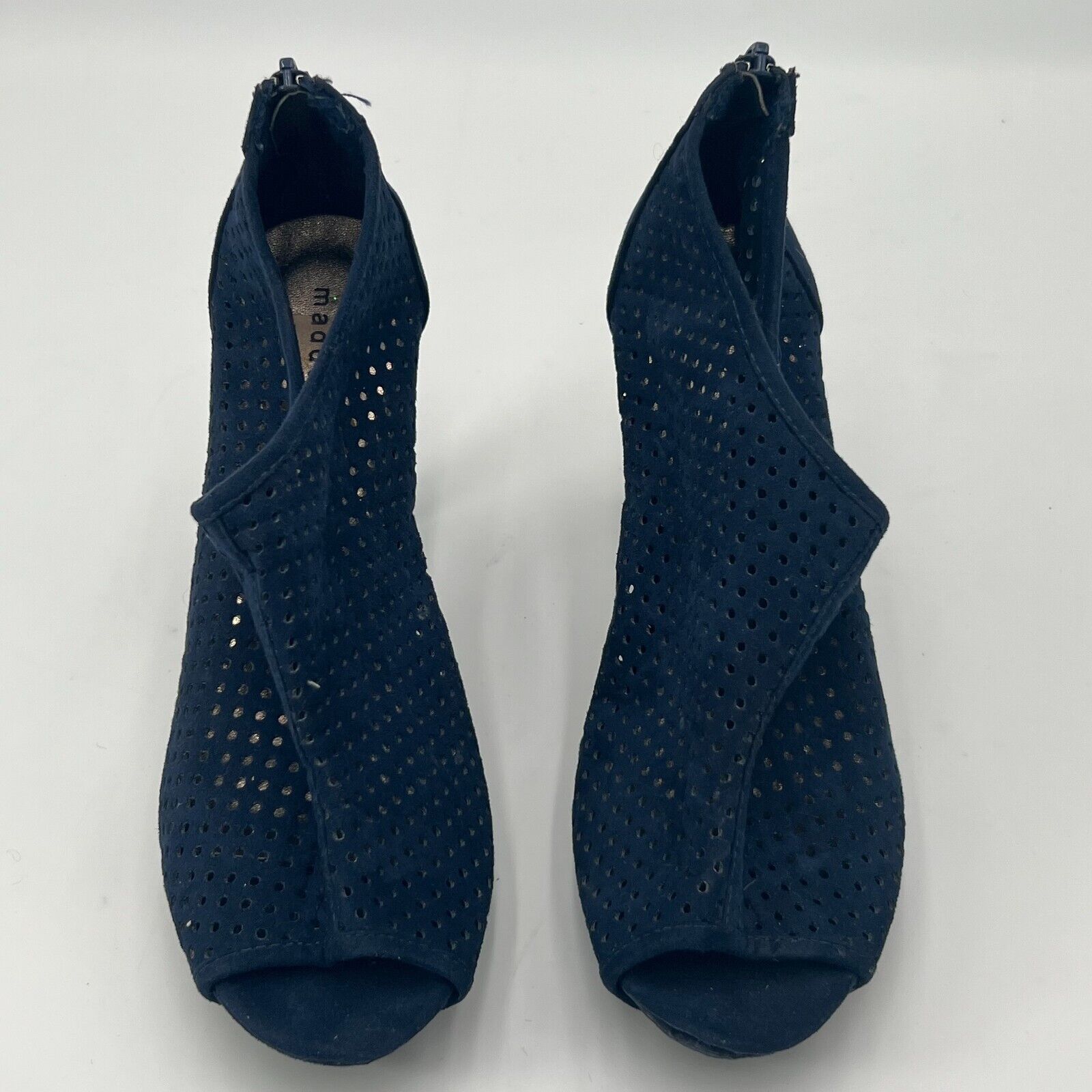 Madden Girl Peep Toe Ankle Booty 4 inch Heel Dark Blue Mesh Back Zip Women Size