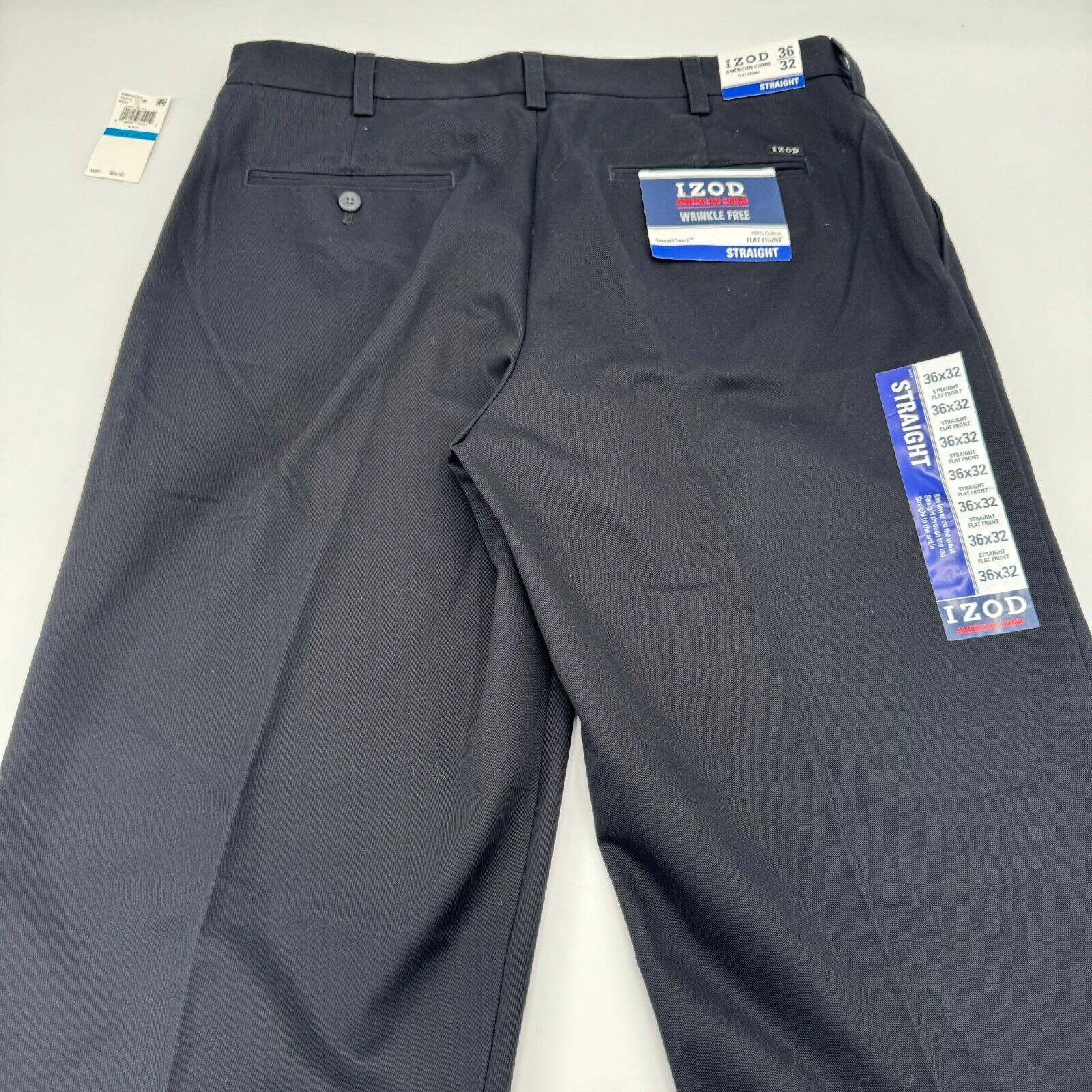 IZOD Mens Navy Blue Straight Pants Flat Front American Chino Mens 36x32