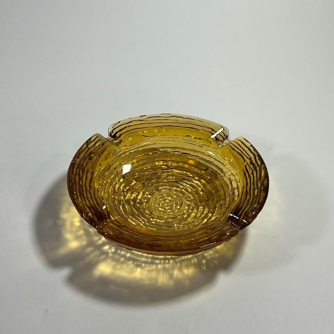 Vintage Yellow Amber Mid Century Style Heavy Glass Cigarette  Ashtray W/ 4 Slot