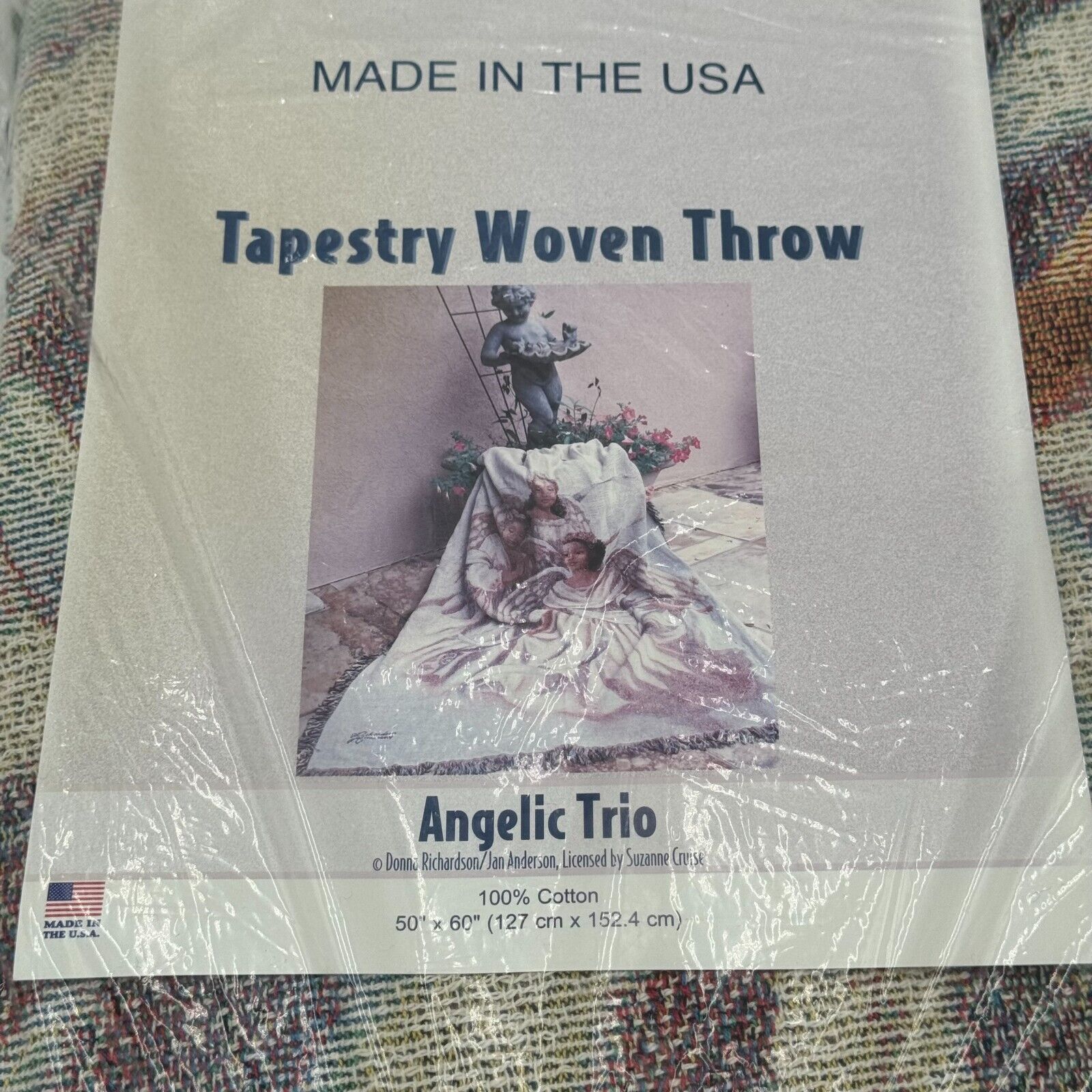 Angelic Trio 50x60in Tapestry Woven Throw Blanket 100% Cotton Made in USA New