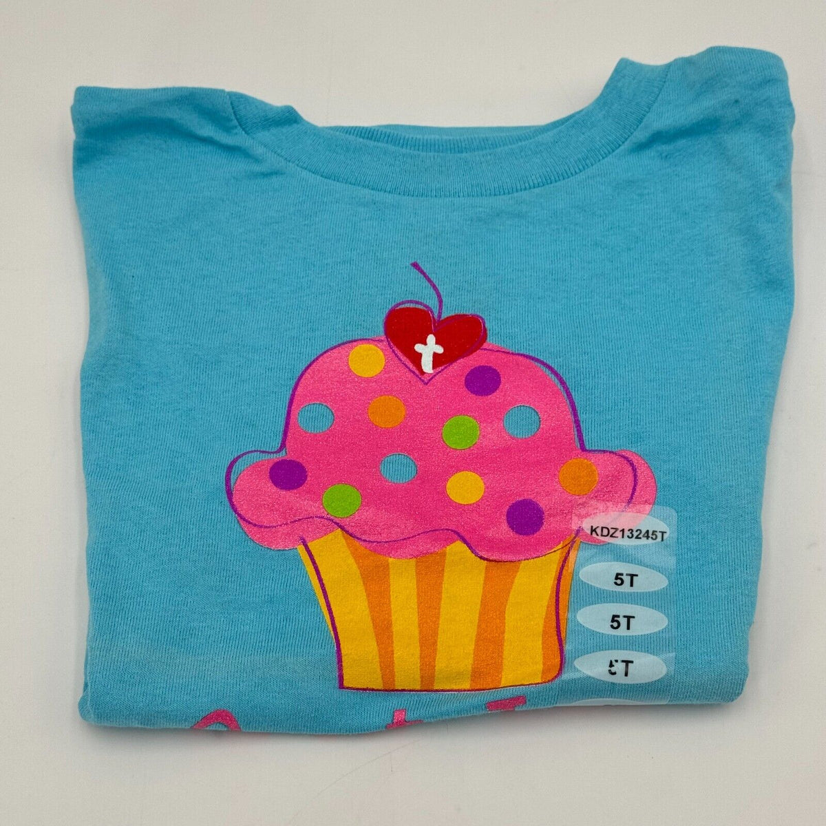 Kerusso Blue Cupcake Psalm 34,8 Jesus Christian Kids Toddler T-Shirt Size 5T NWT