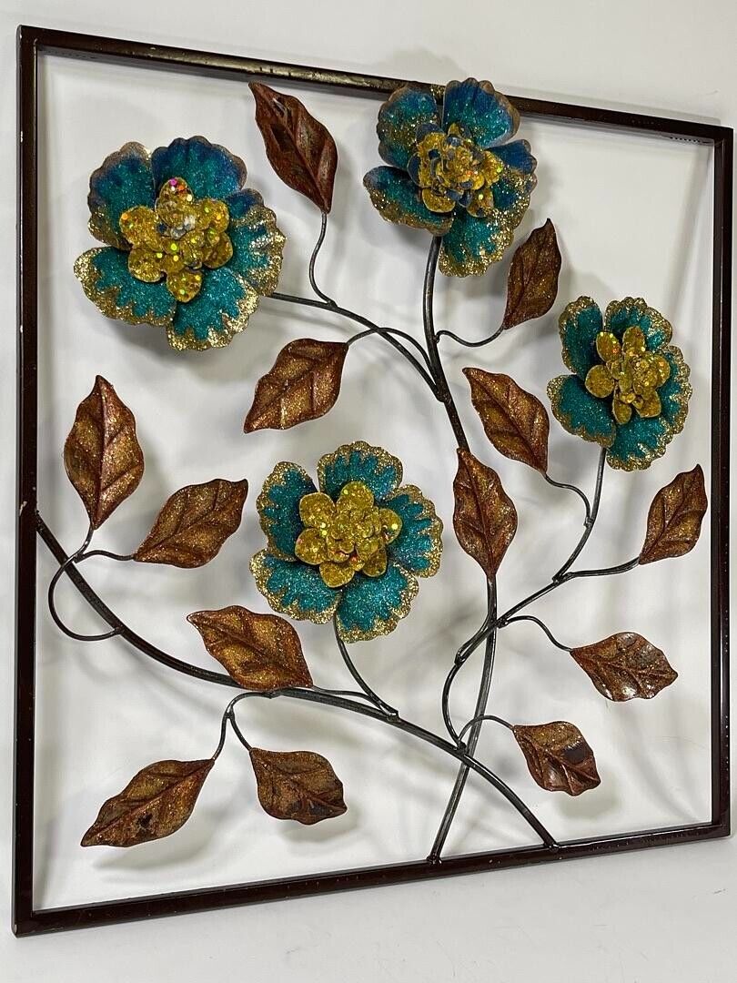 Stunning And Beautiful Metal Framed Fall Leaves & Flowers Wall Decor