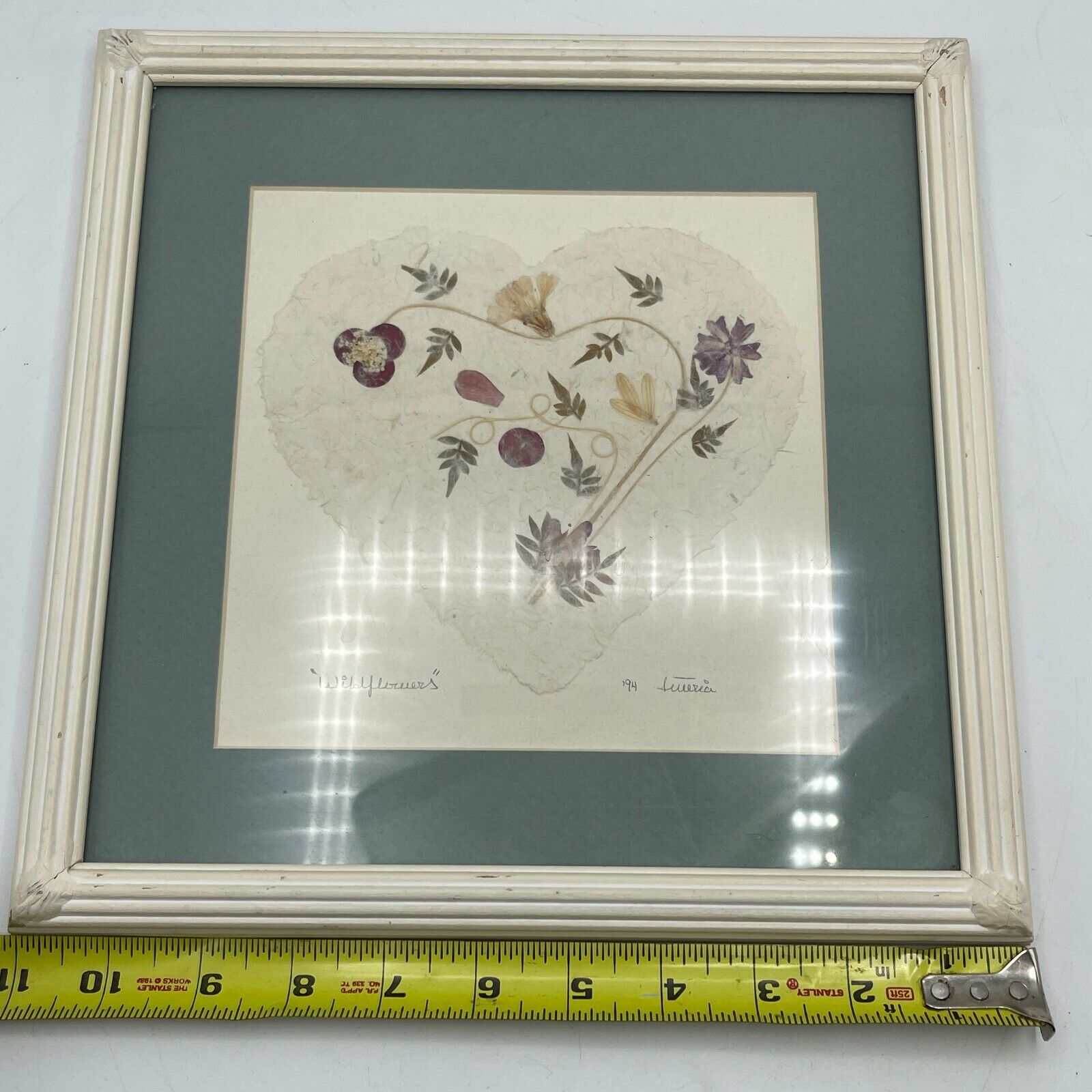 Vintage Handmade "Wildflower" Art Dried Pressed Flowers & Leaf Collage - SIGNED