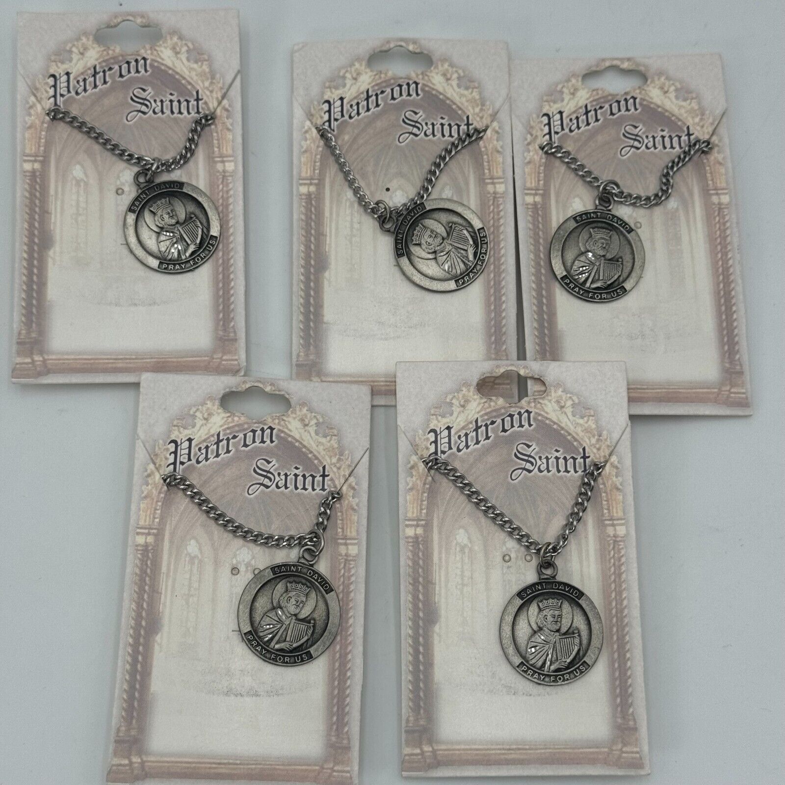 5 Pack Patron Saint St David Pray For Us Pendant on Chain Necklace Jewelry New