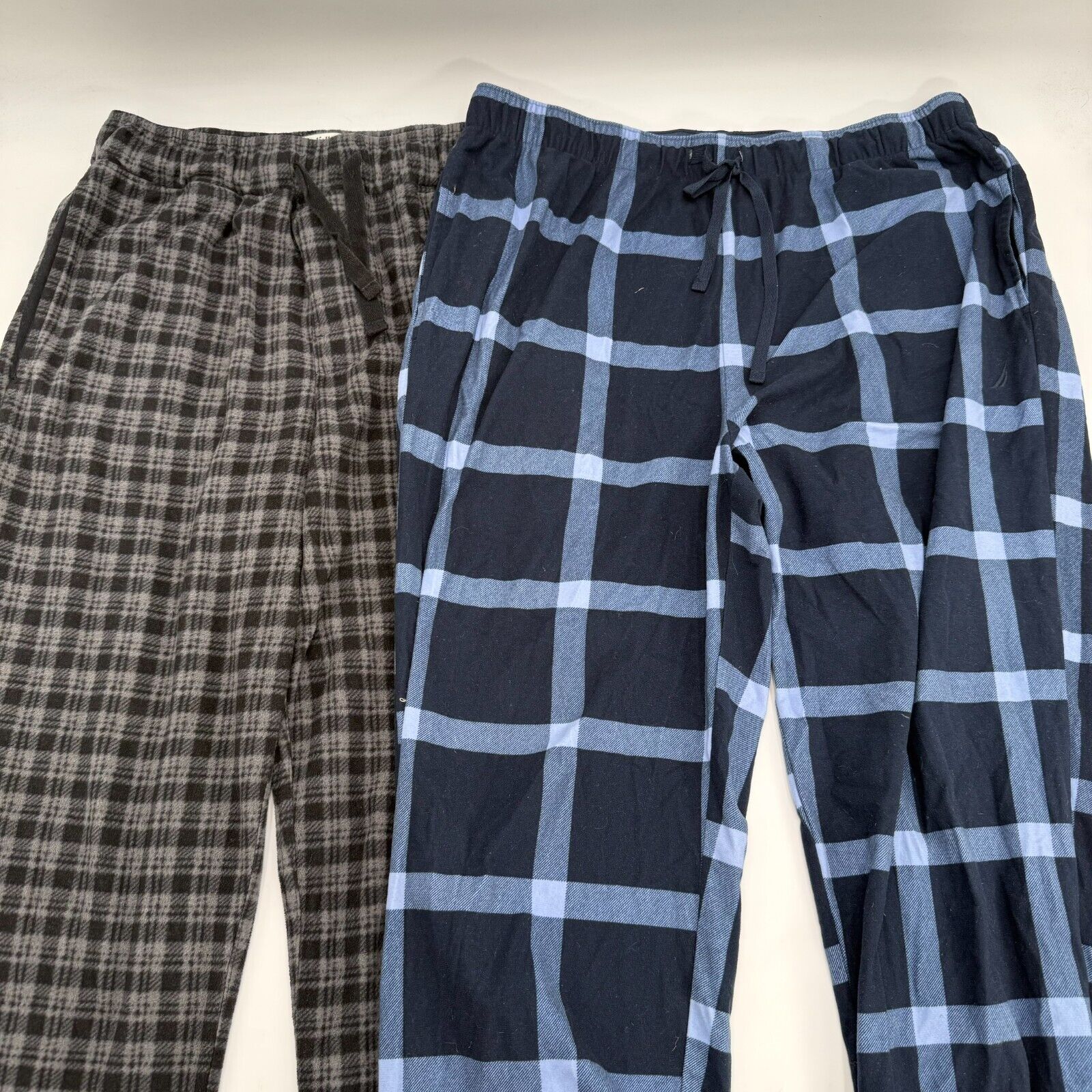 2 Pairs Sweatpants Blue Checkered & Black Grey Plaid Loungewear Adult Size S,M