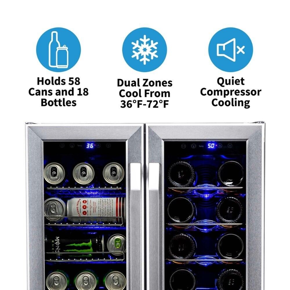 Newair 58-Can, 18-Bottle Built-in Dual Zone Beverage Fridge 24" Model AWB-360DB