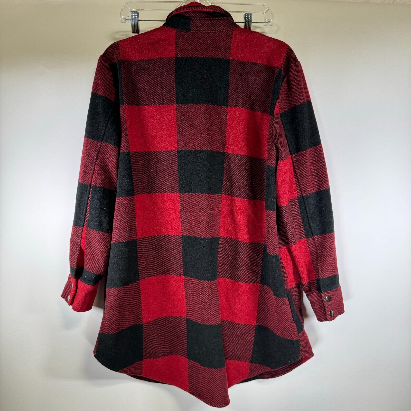 BB Dakota Shacket Plaid Red Black Flannel Button Up Wool Coat Pockets Size Large