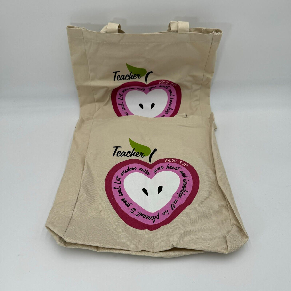 2pk Swanson Canvas Book Bag Teacher Proverbs Apple Wisdom Knowledge Heart NWT