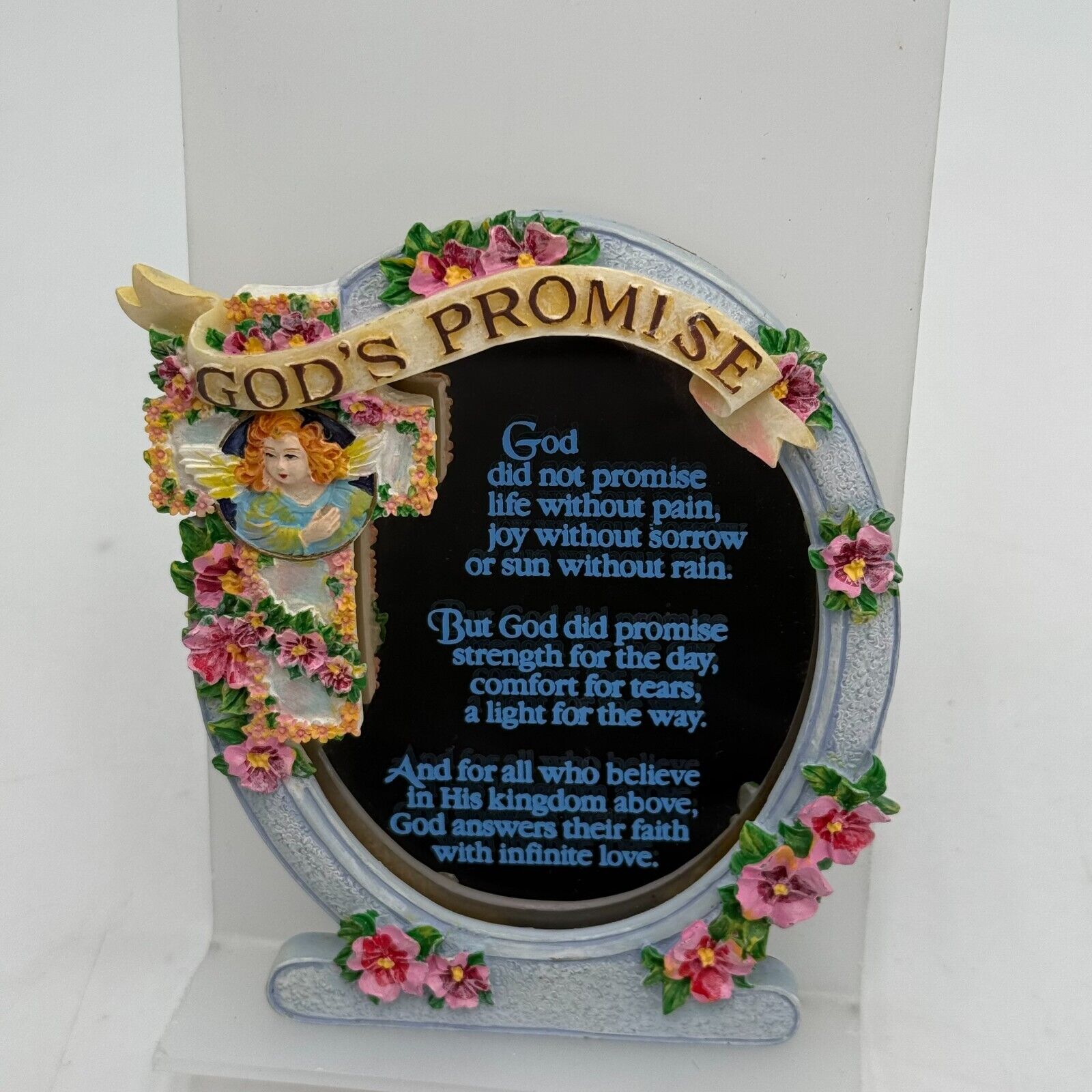 Oval Mirror Display 4.5in God’s Promise Angel Cross Flowers Blue Home Decor NWT