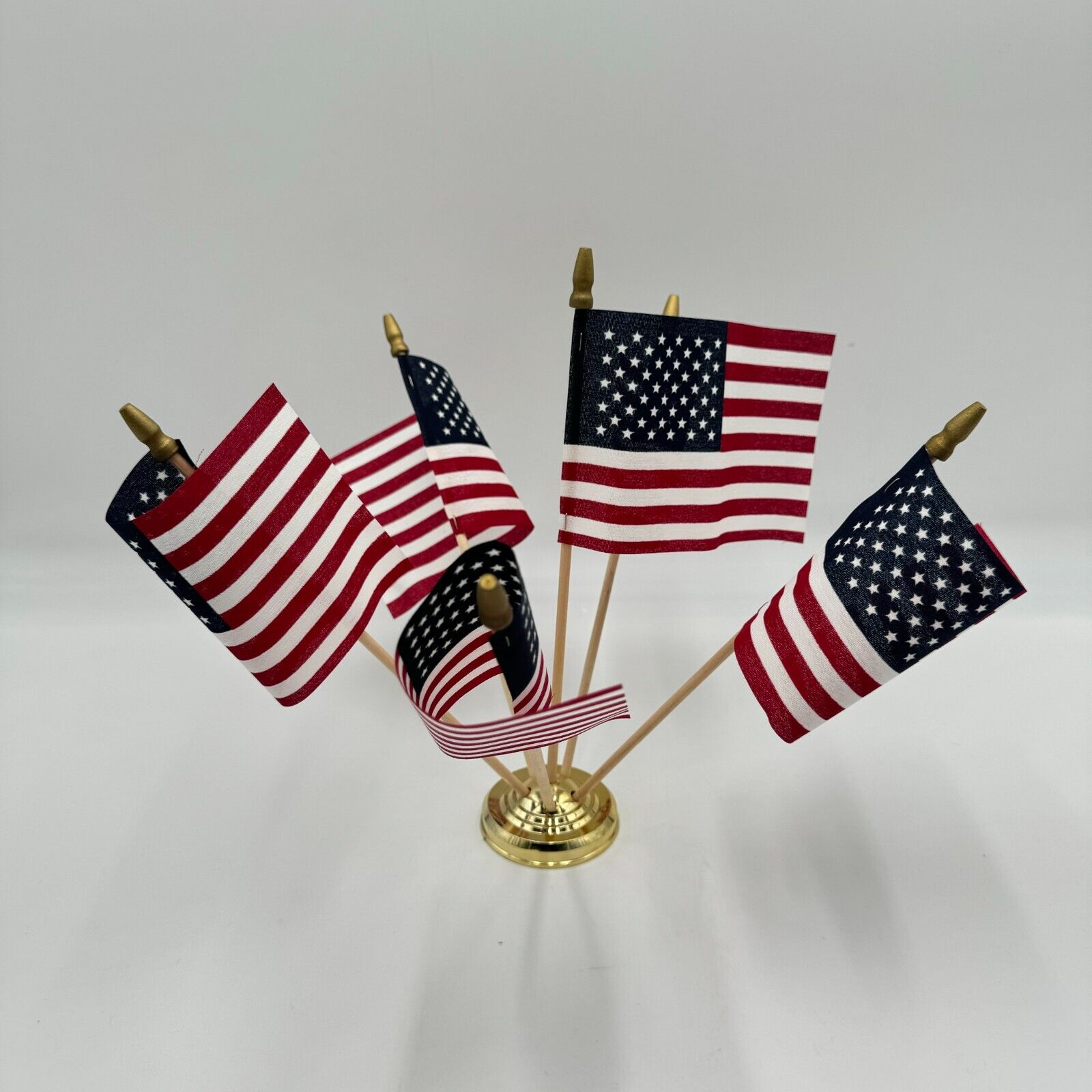 3 Pack 6 Hole Brass Base 4x6 Flag Wood Stick 21 American Flags Patriotic Decor