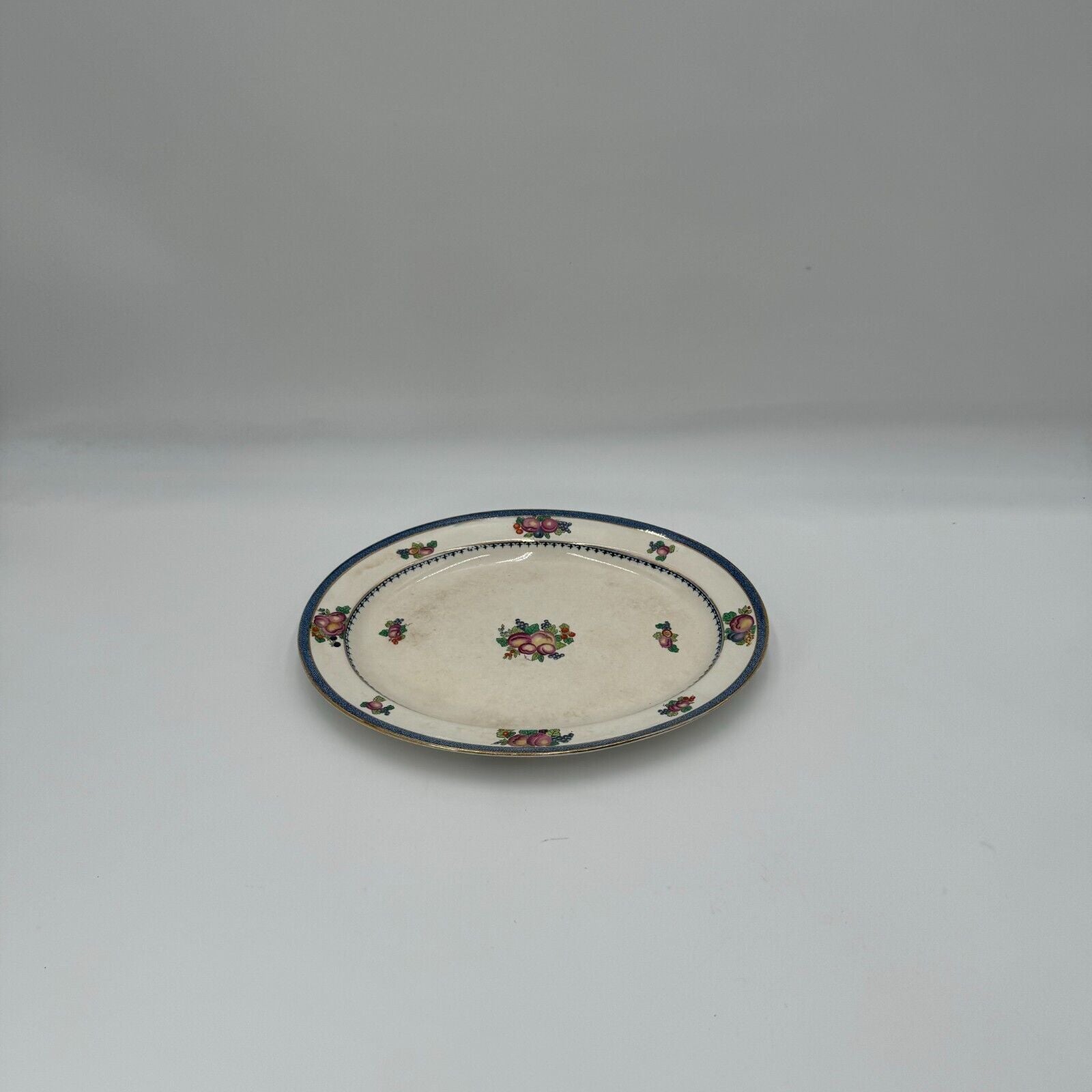 Antique 1920s Booths English Ceramic China 12x9” Serving Platter Fruit Blue/Wht