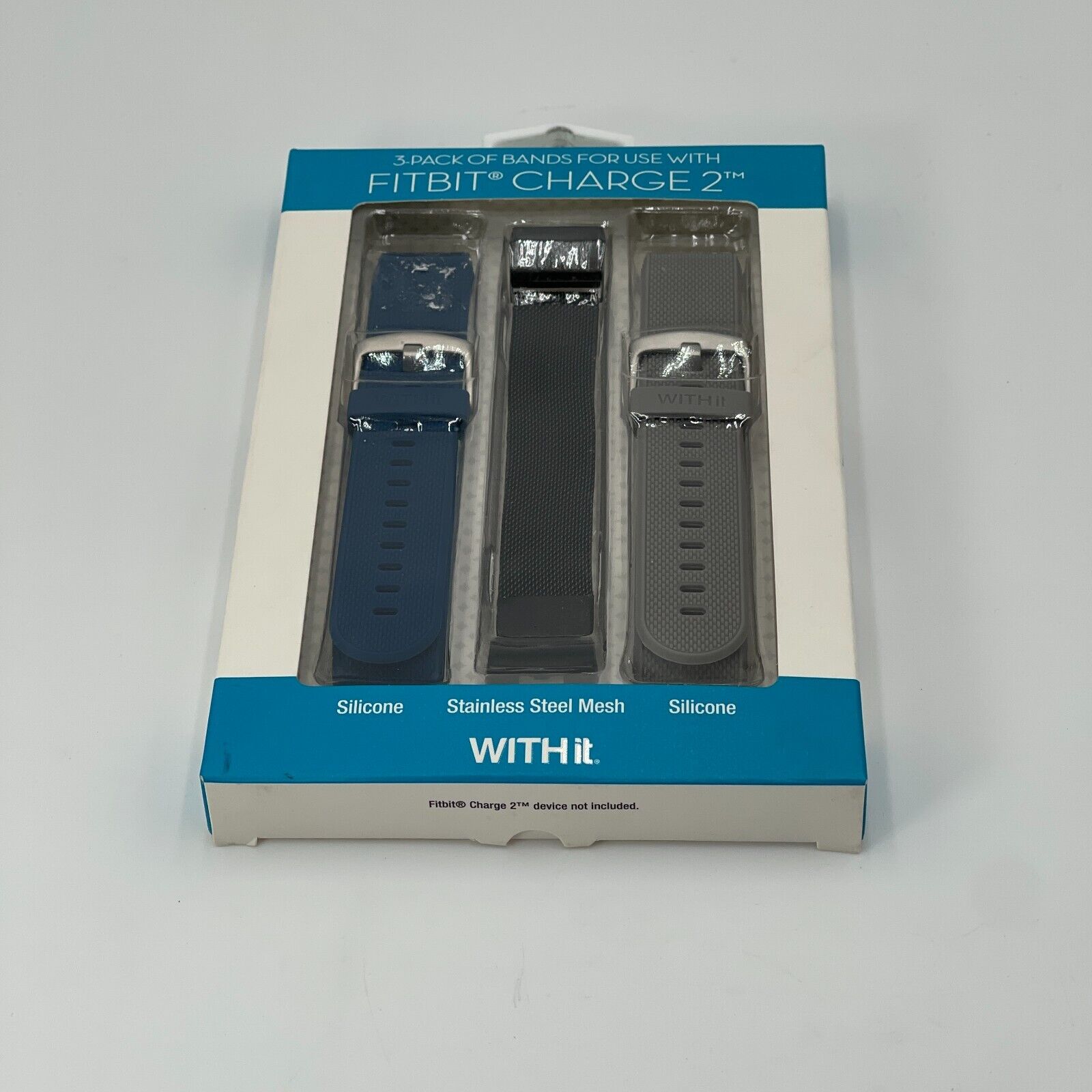 WITHit 3 Pack Band Replacement For FitBit Charge 2 Blue Grey Black