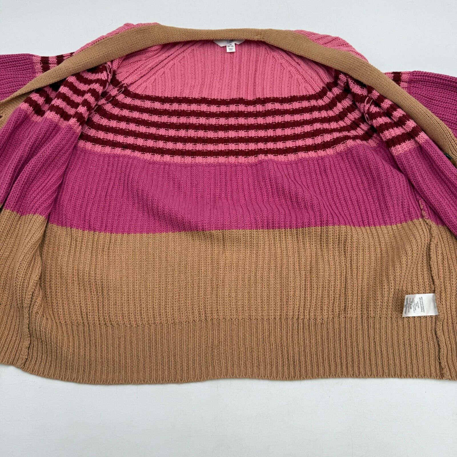 Time and Tru 3 Button V-neck Knit Sweater Pockets Beige Pink Womens Size M 8-10