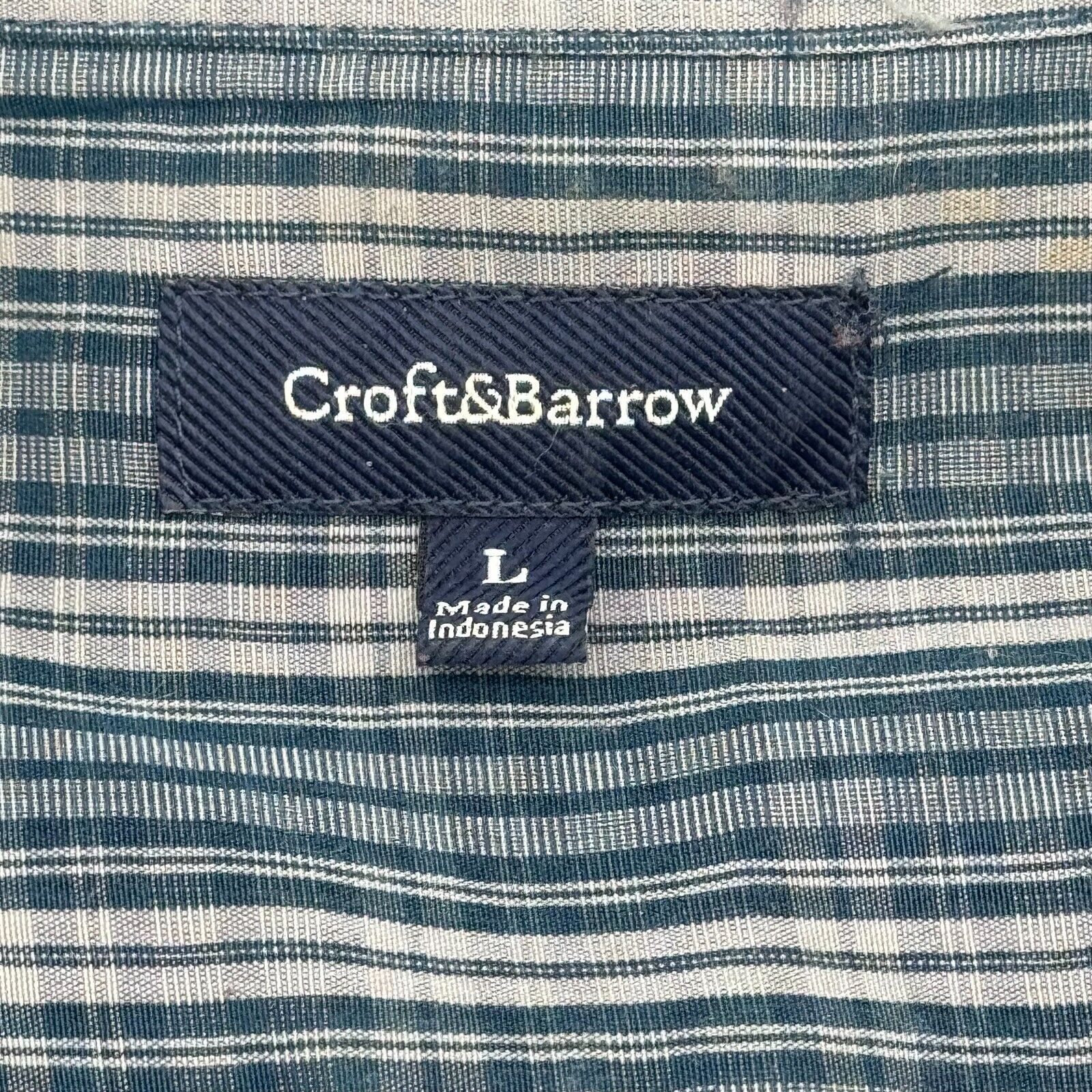 Croft & Barrow Green Tan Checkered Button Up Short Sleeve Shirt Men L