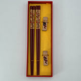 Authentic Chinese Chopsticks & Rests From China Red Floral Decorative Design NIB