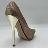 D brand Heart Gold Glitter Open Toe Pumps 5.5 inch Stiletto Heel Womens Size 8