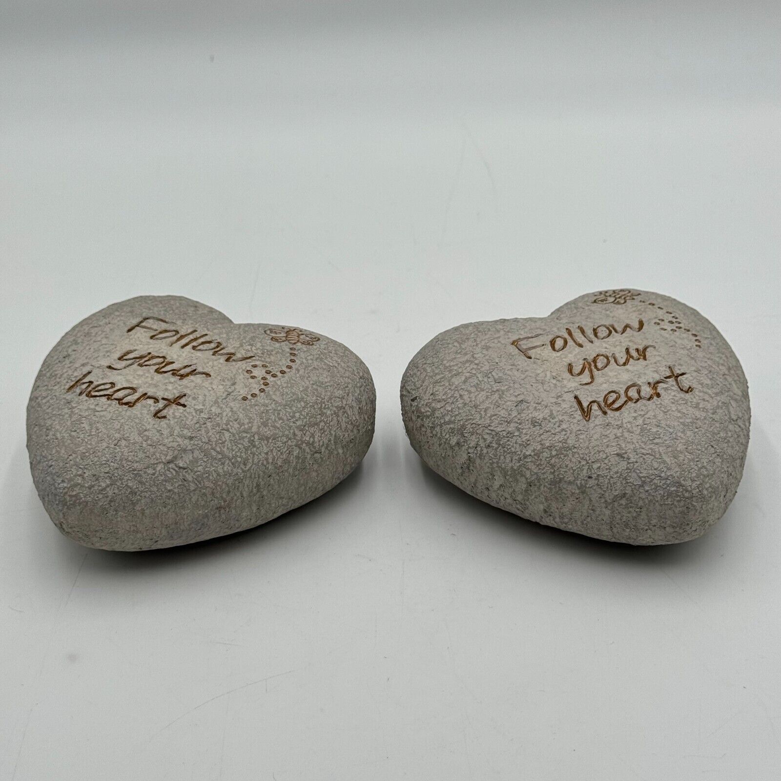 2 pack Follow Your Heart Shaped Stone Garden Rock Decor Butterfly Outdoor New