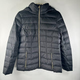 Michael Kors Black Gold Puffer Jacket Packable Down Fill Hood Zip Womens Size M
