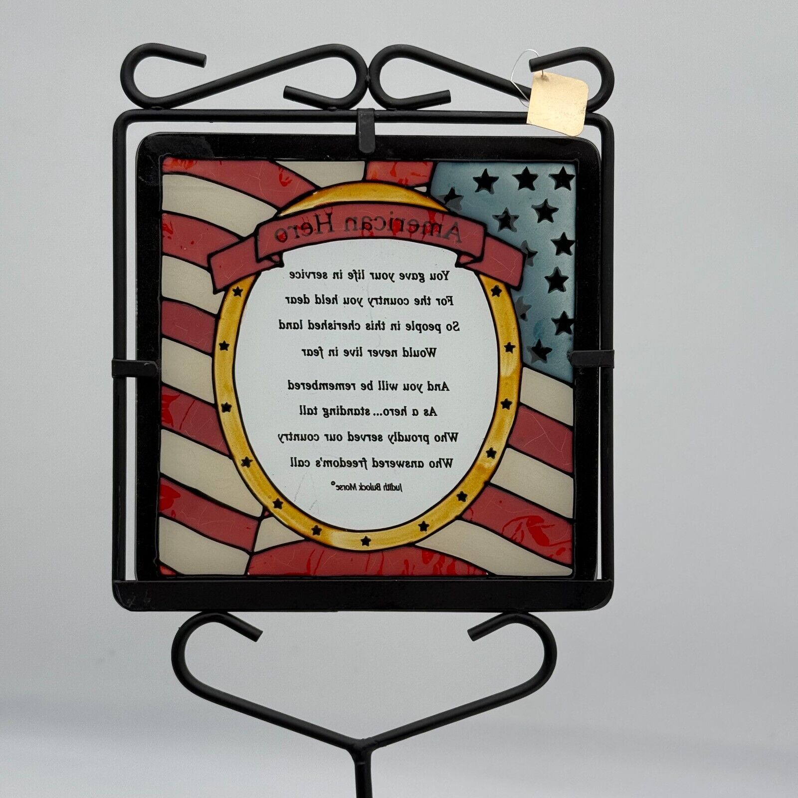 4pk 22in Metal Black Yard Stake Stained Glass Sign American Hero Military