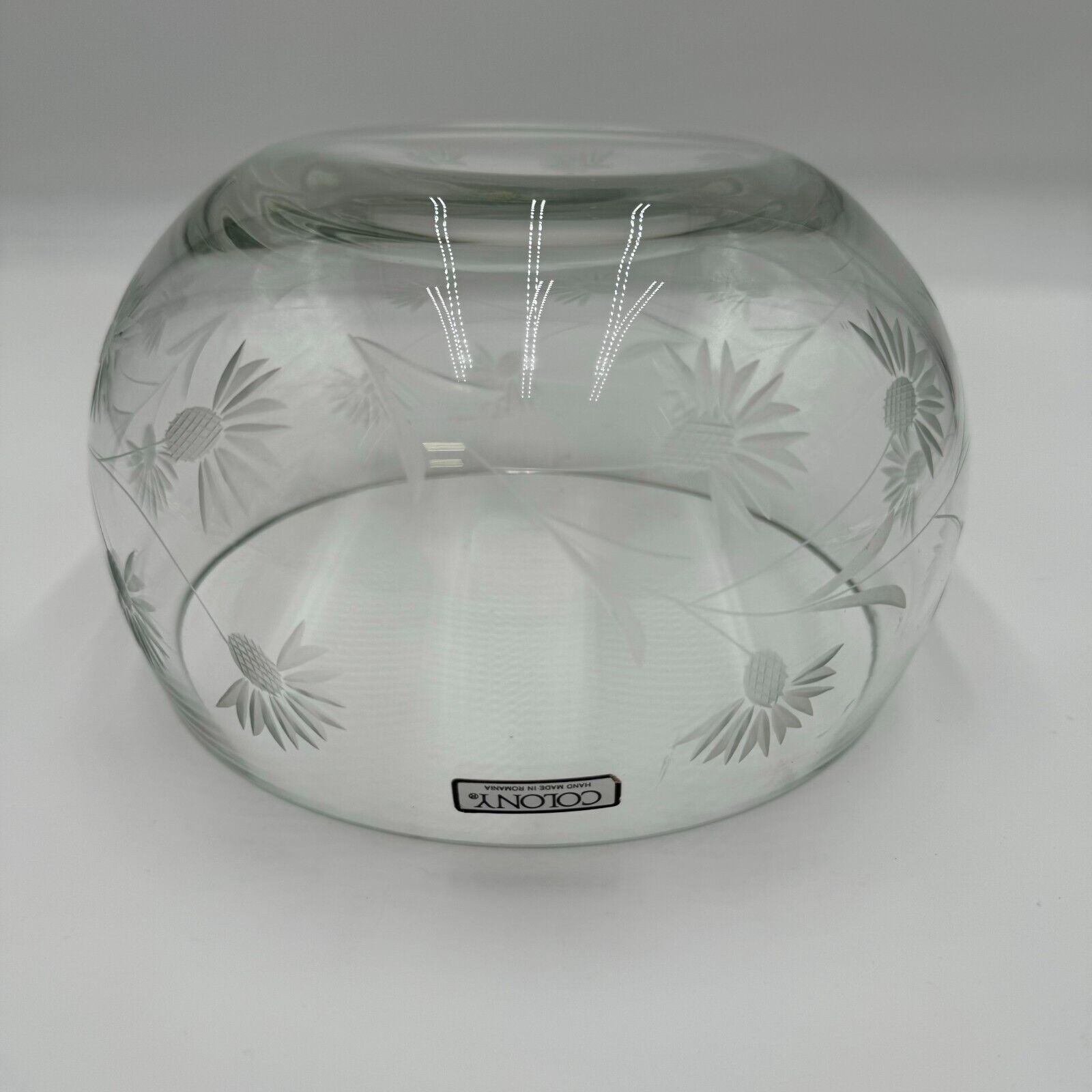 Colony Mid Century Large 8”Crystal Bowl White Frosted Floral Design - Small Chip