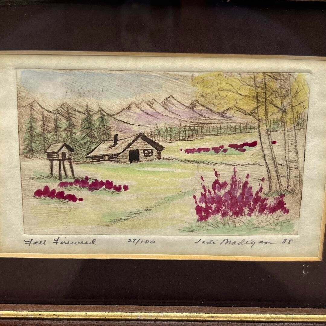 Artist Signed Jodi Madigan Fall Fireweed Alaska Original Drawing 27 of 100 Frame