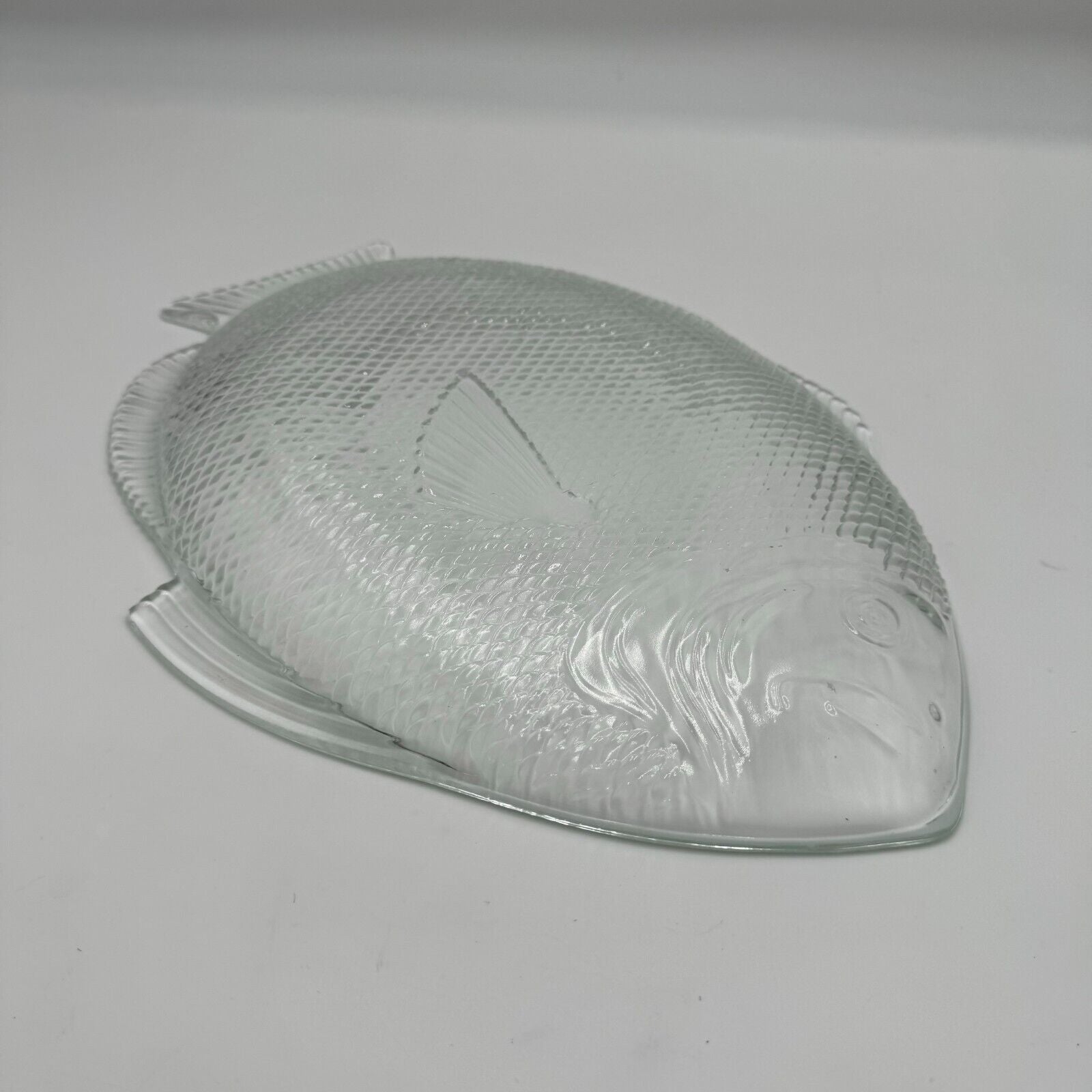 Vintage Clear Glass Ovenproof Fish Shaped Plate, 11" x 8"