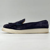 Anthropologie KMB Blue Suede Shoes Loafer Slip On Navy Tassel Womens Size 7.5