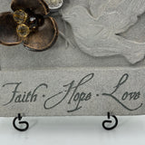 Christian 10x10 Stone Plaque Easel Stand & Wall Hook Faith Hope Love Dove Decor