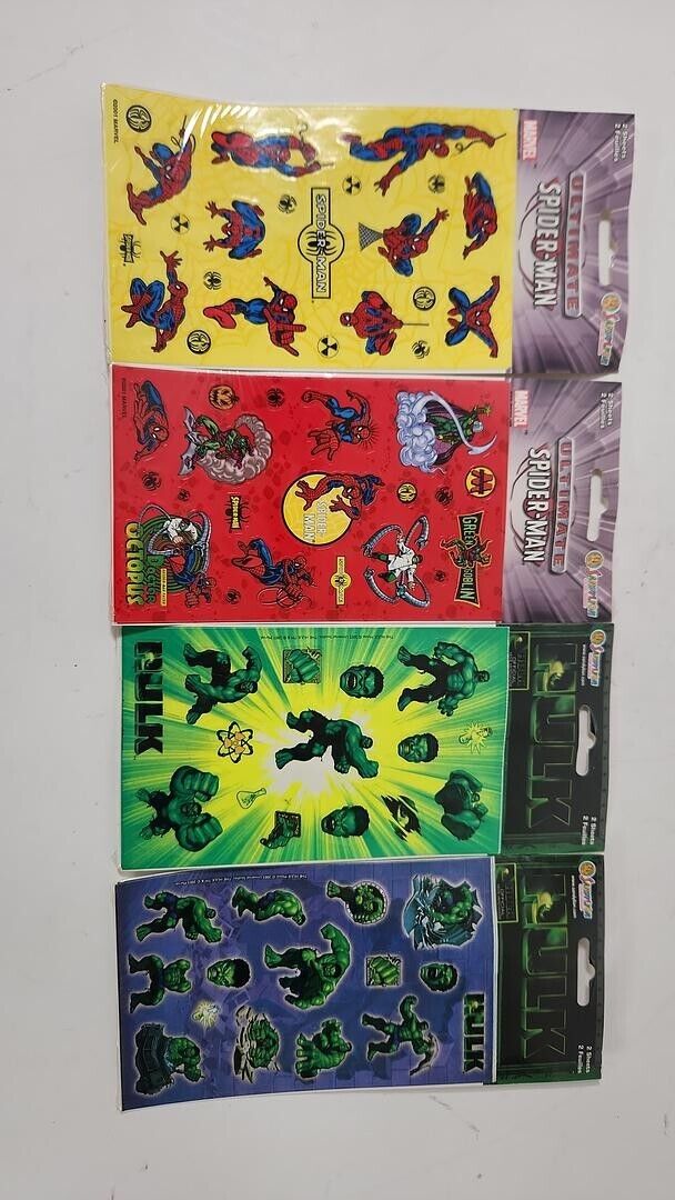 Lot of Vintage Marvel Spider-Man,Hulk Stickers & Reusable Tattoo's Bodycals 2001