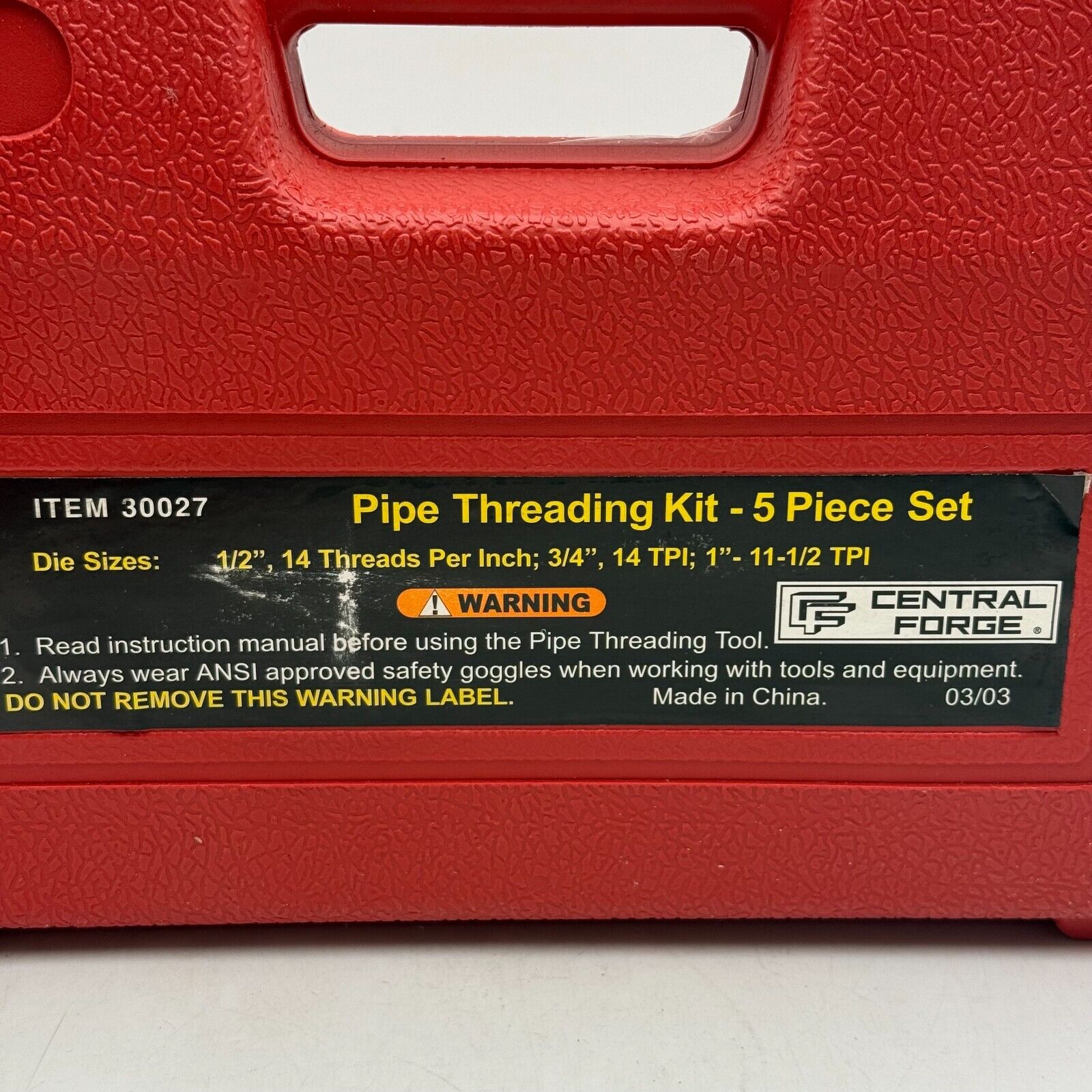 Central Forge Pipe Threading Kit 5 Piece Set 30027 With Plastic Case