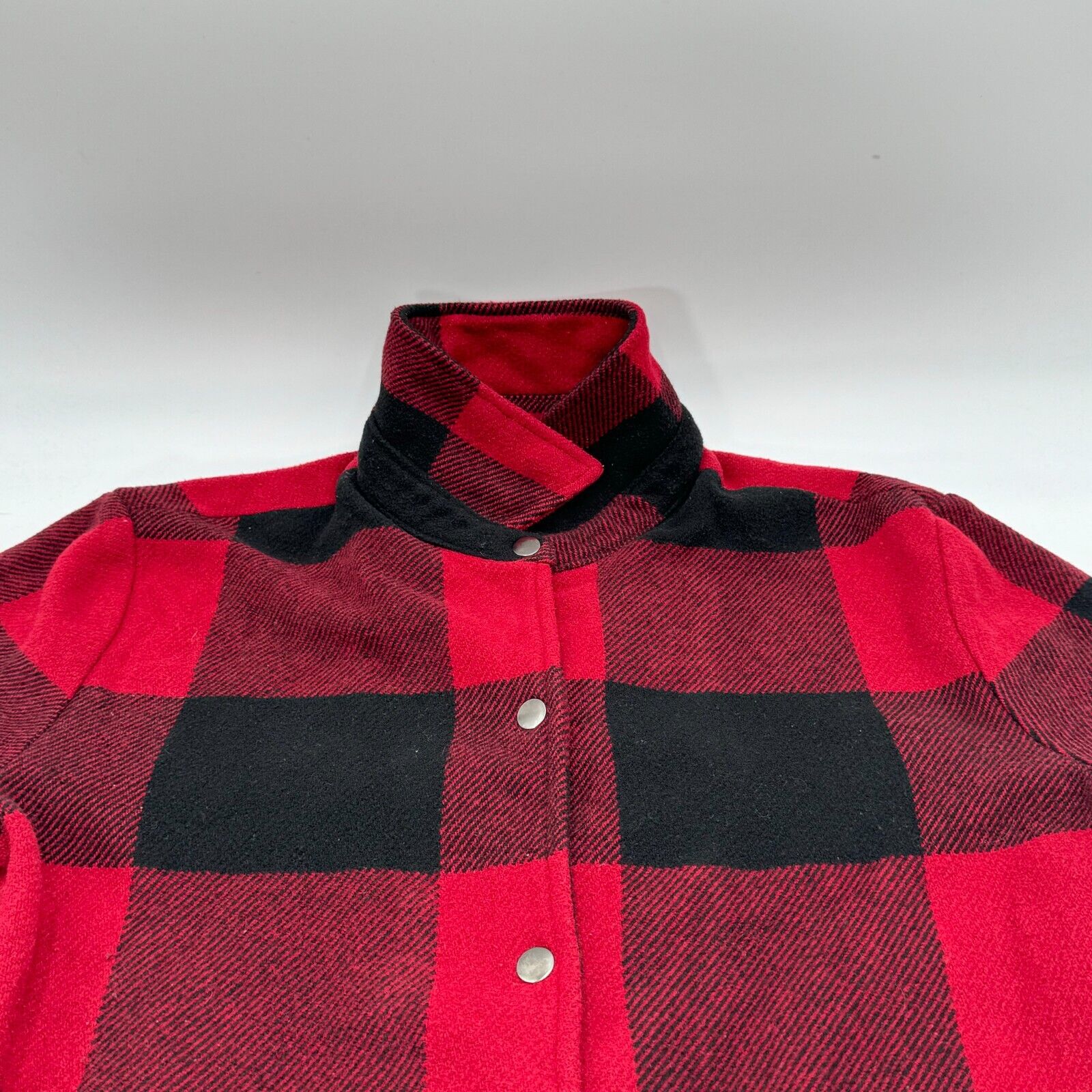BB Dakota Shacket Plaid Red Black Flannel Button Up Wool Coat Pockets Size Large