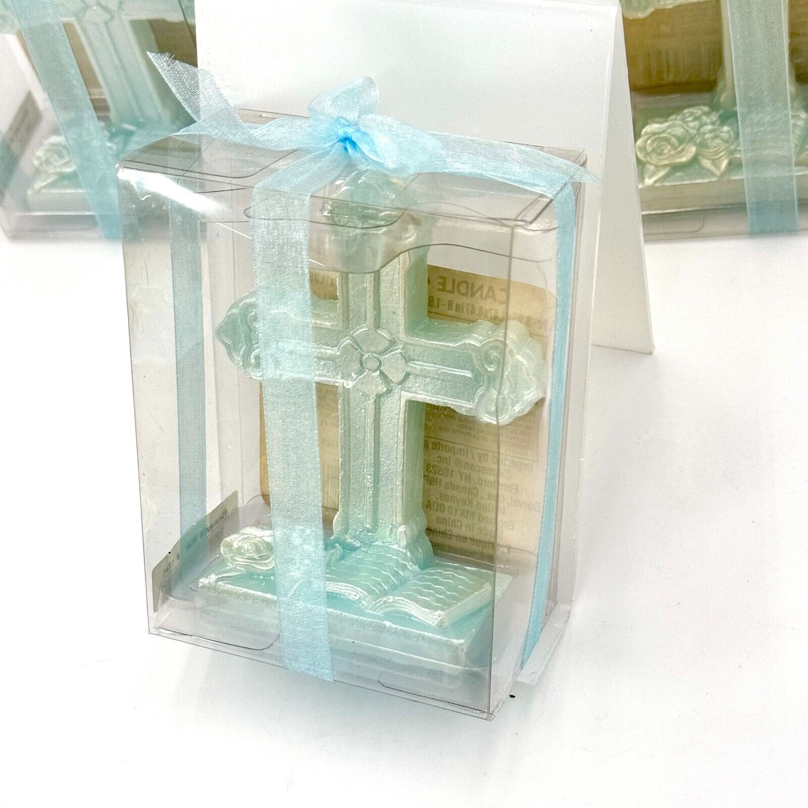 Lot of 6 Light Blue Catholic Cross Shaped Freestanding 4.5"x3.25" in Candles NIB