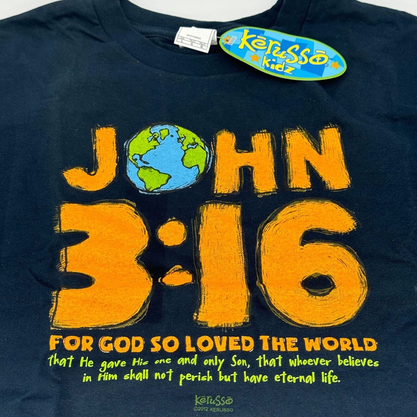 Kerusso John 3:16 Printed T-Shirt Crewneck Short Sleeve Navy Blue Kids L NEW