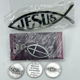 Jesus Fish Christian Adhesive Emblem Logo Cross Rear View Mirror Ornament Decor