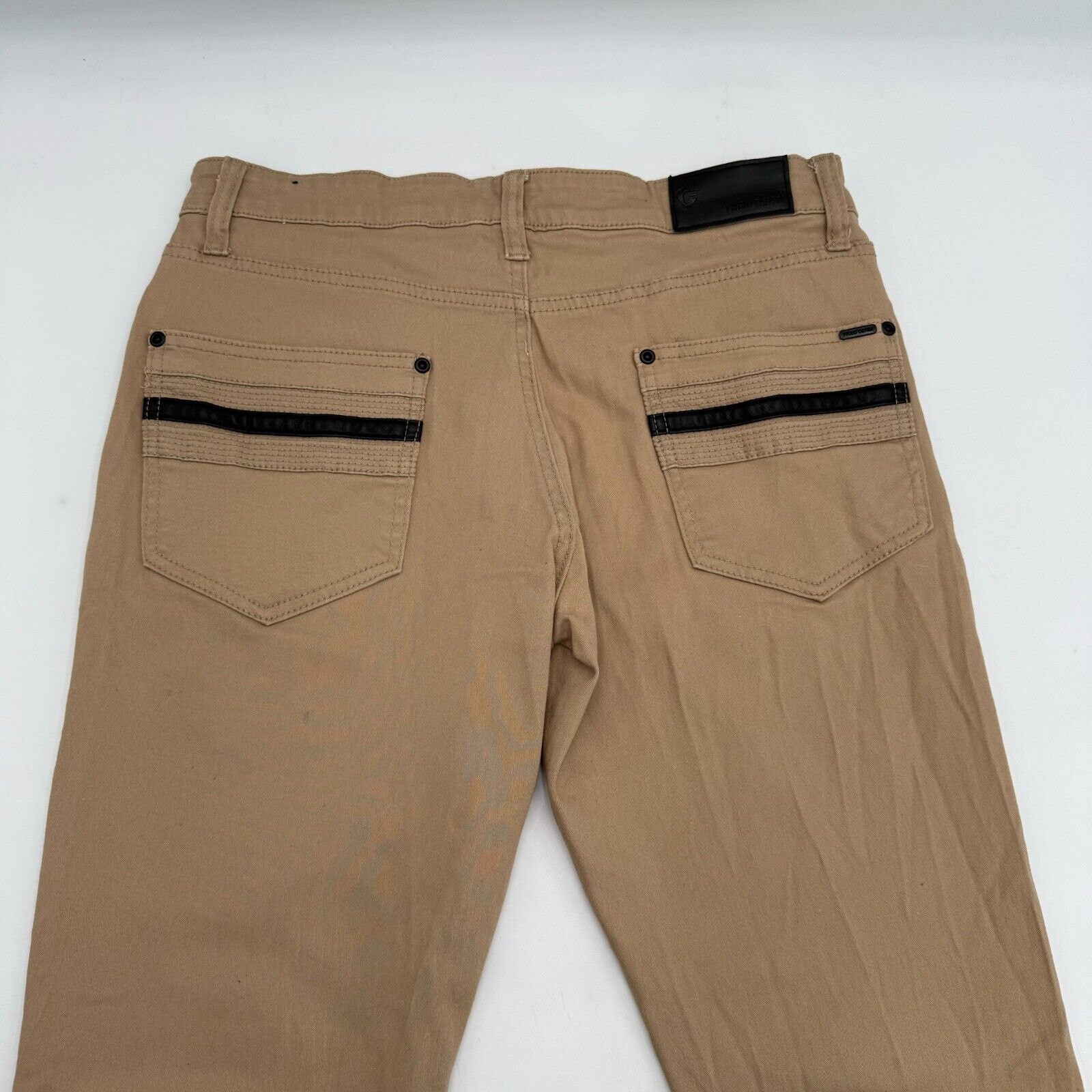 Fried Denim Mens Slim Cotton Stretch Pants 4-Pocket Comfortable Beige Size 34x30