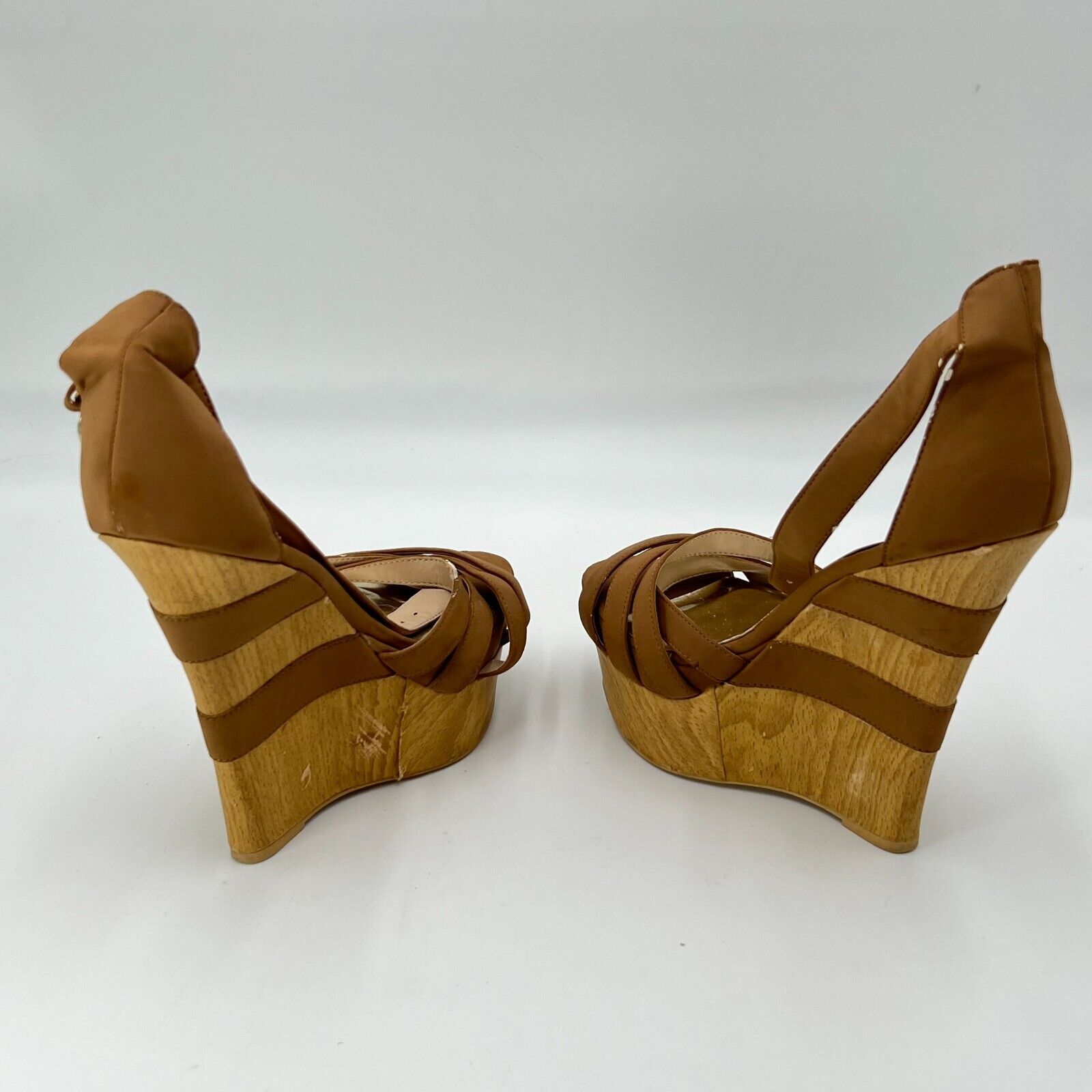 Just Fab Enrica Tan Platform Heel Sandals Adjustable Buckle Womens Size 9