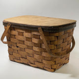 Vintage Putney Basketville Large Rectangular Hinged Lid Wood Basket With Handles