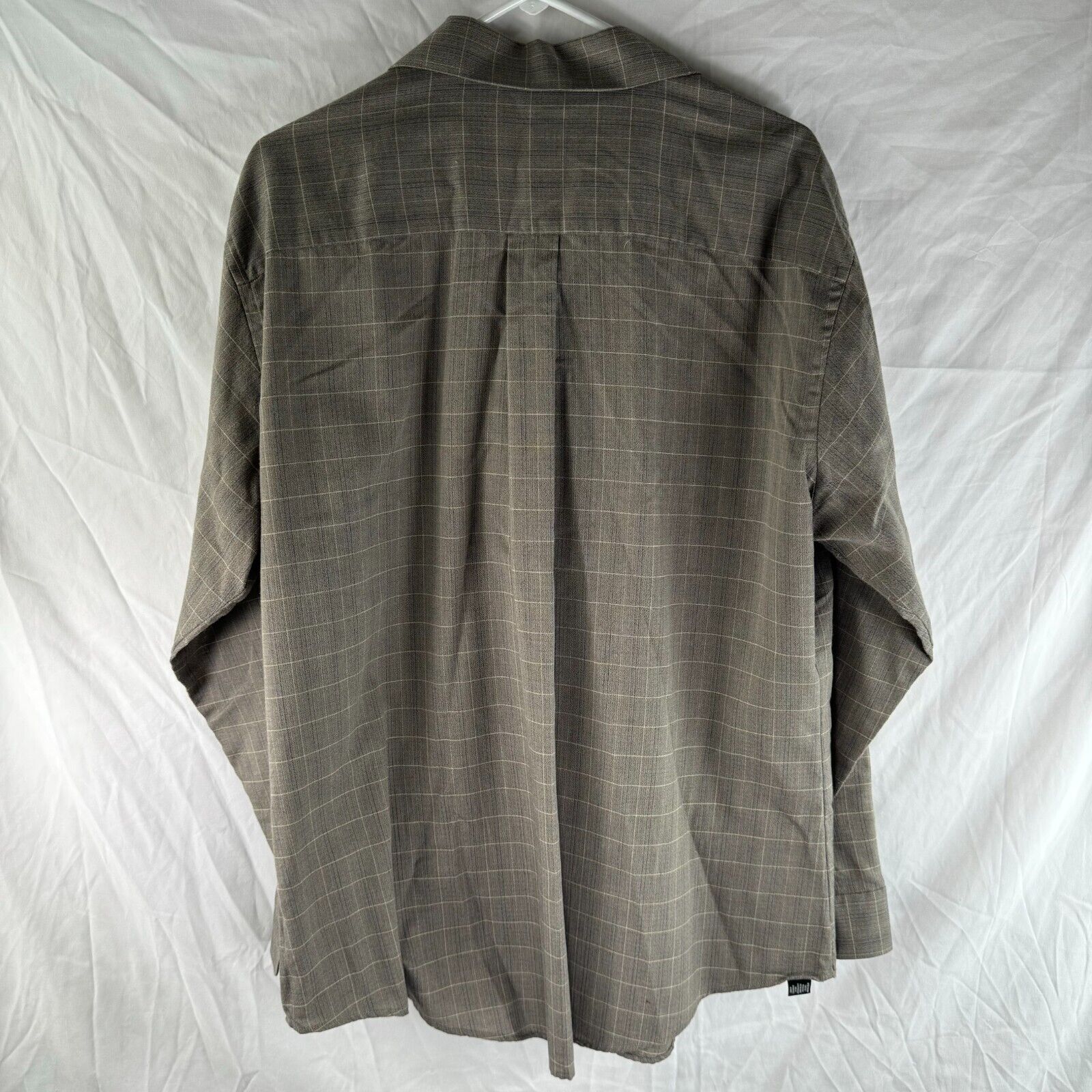 Geoffry Beene Fitted Button Up Wrinkle Free Shirt Gray Olive Green Mens XL 17.5