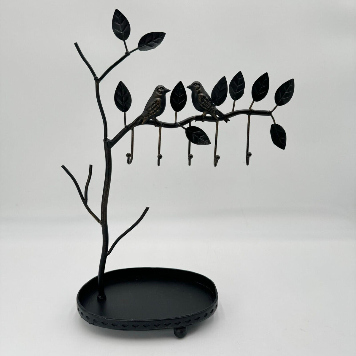 Jewely Tree Display Stand Key Hooks Entryway Bathroom Bedroom Metal Birds Leaves